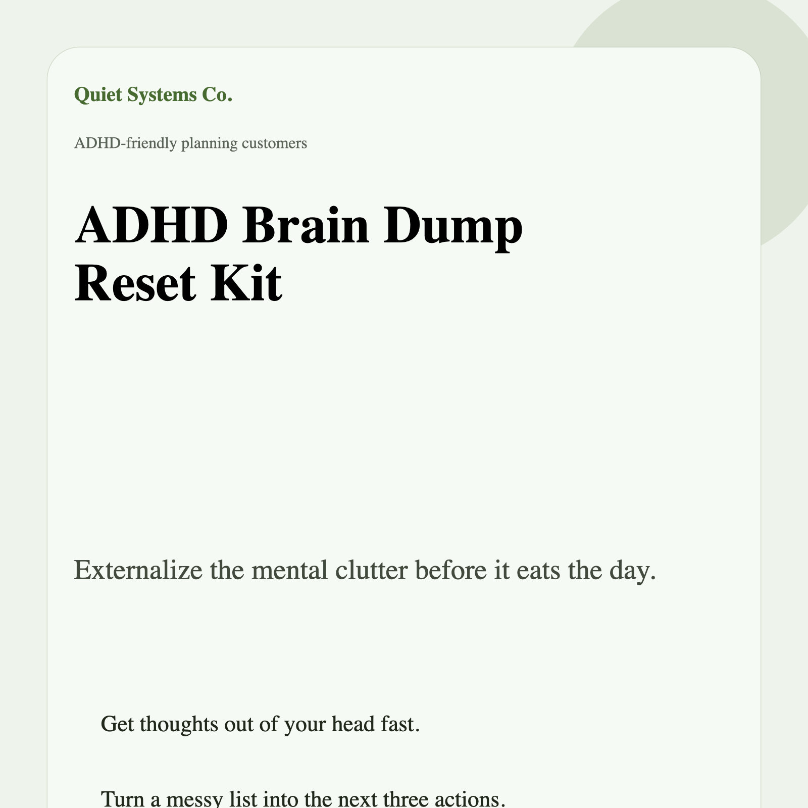 ADHD Brain Dump Reset Kit