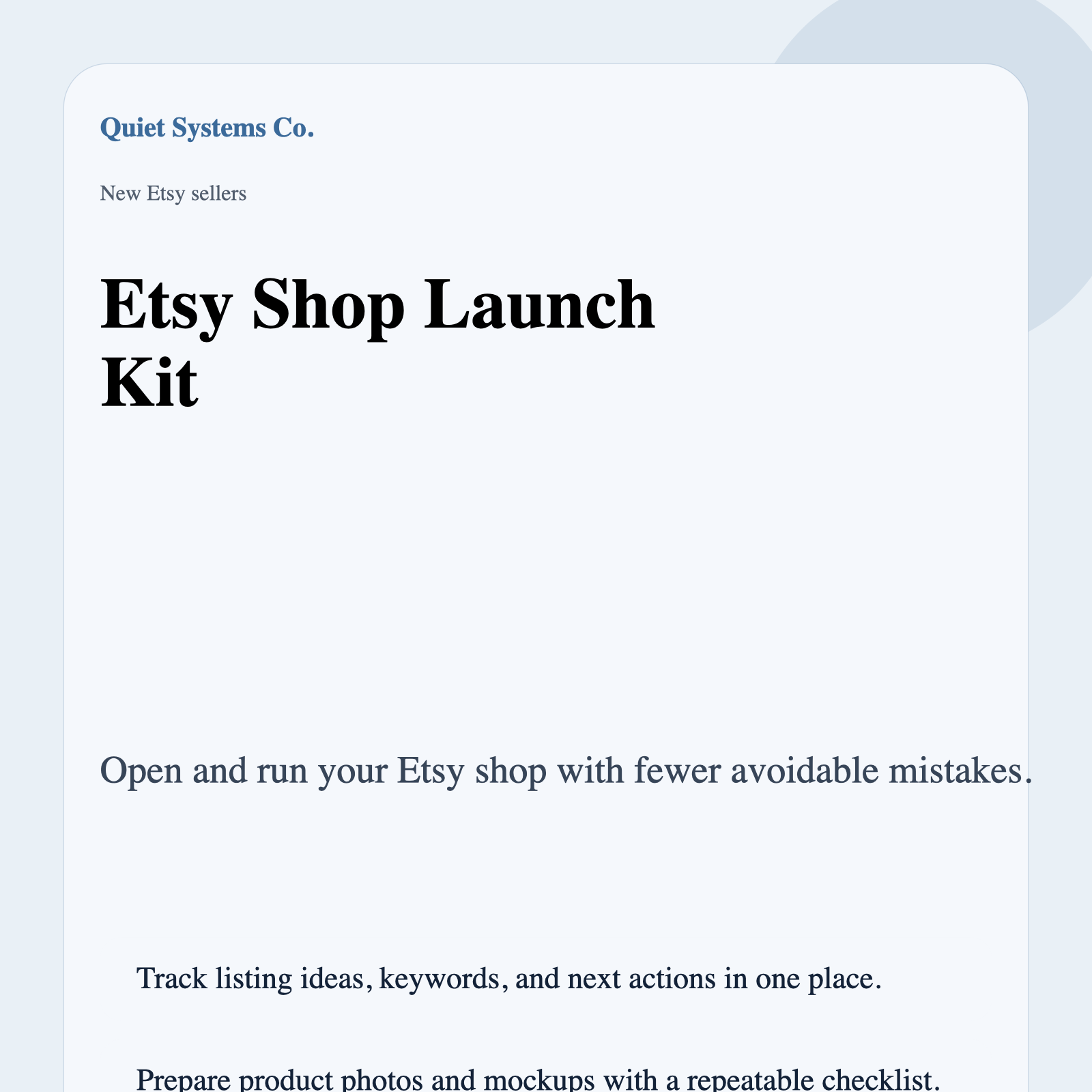 Etsy Shop Launch Kit
